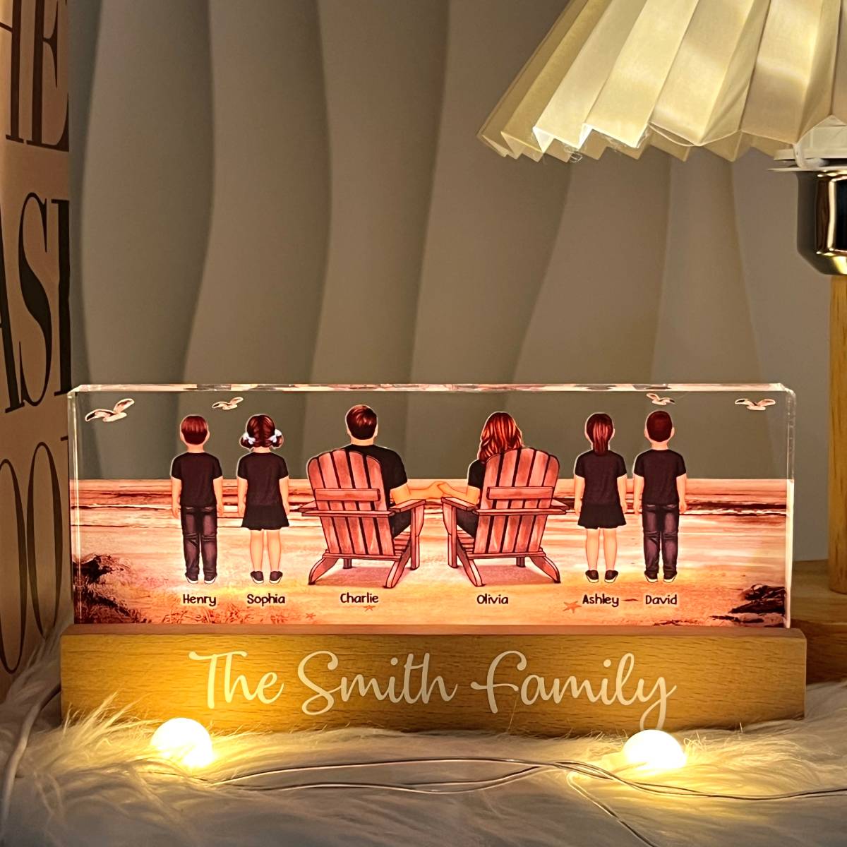 Family At Beach Retro Vintage Personalized Acrylic LED Night Light, Father's Day Gift For Dad, Gift For Husband, Wife