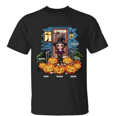 Grandma Mom Halloween Pumpkins Front Porch Personalized Shirt