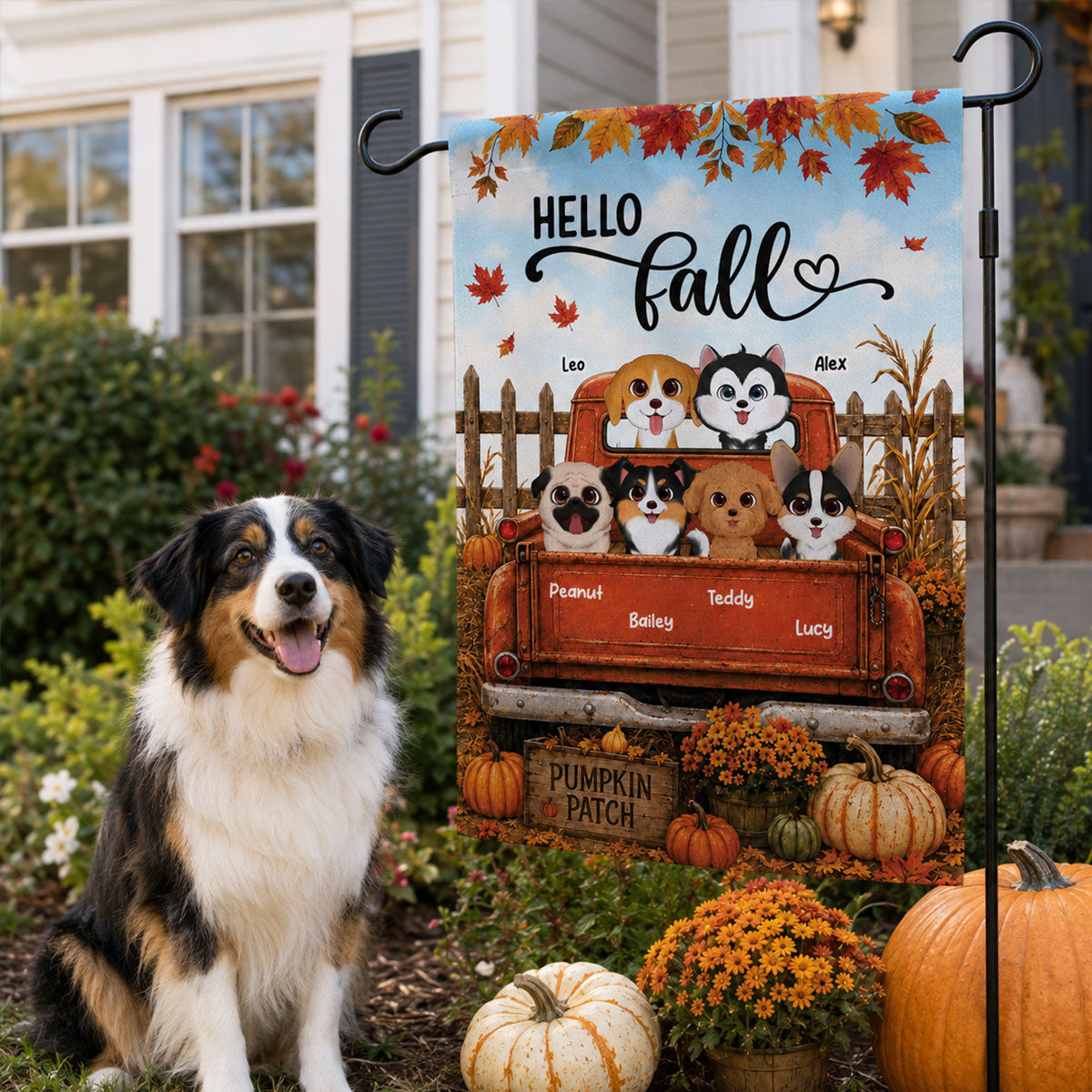 Trending Dogs On Truck - Personalized Garden Flag - Fall Season Gift For Dog Lovers