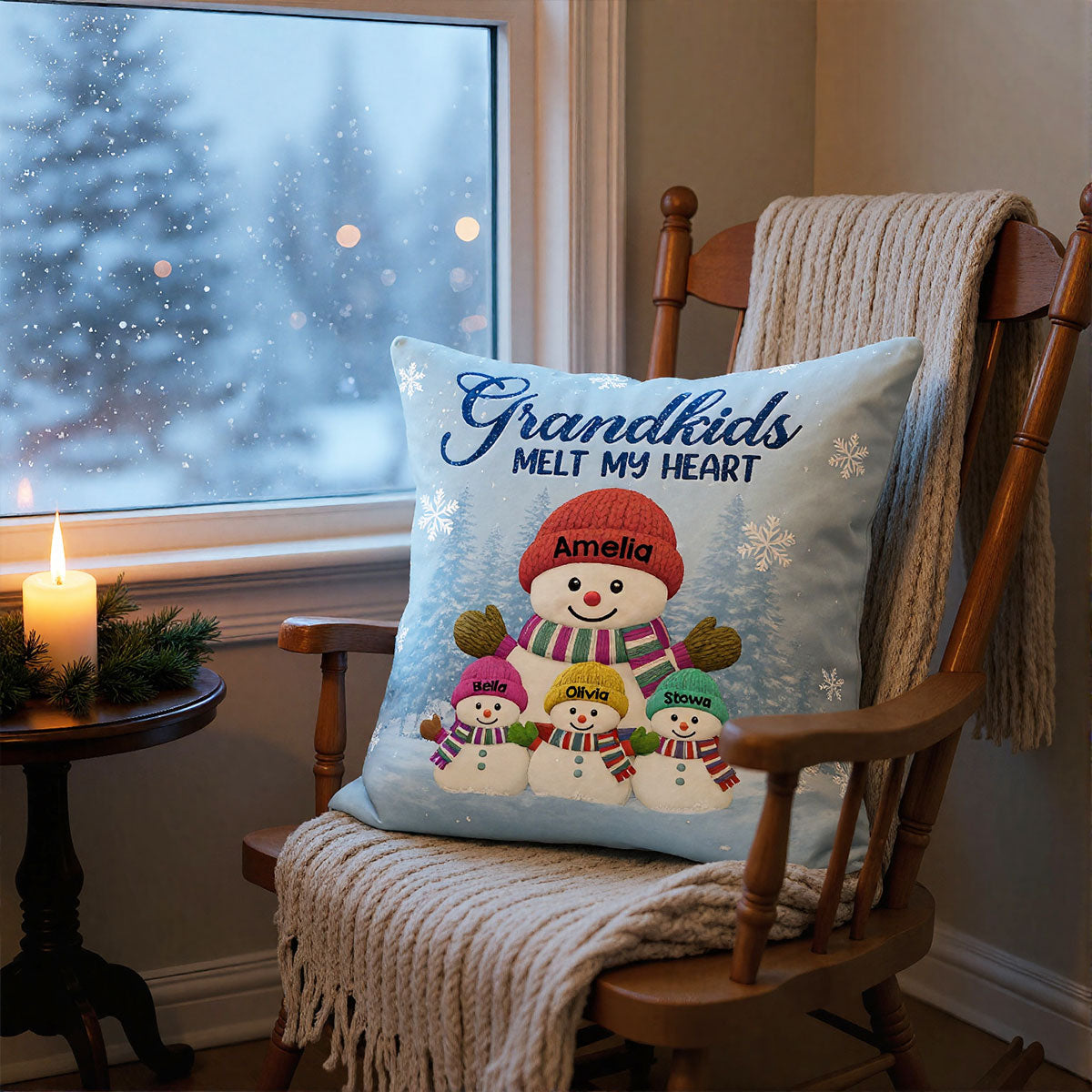 Christmas Snowman My Grandkids Melt My Heart - Personalized Pillow - Gift For Grandmas