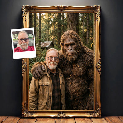 Custom Bigfoot Portrait from Photo - Personalized Poster - Vintage Christmas Gift for Dad, Husband