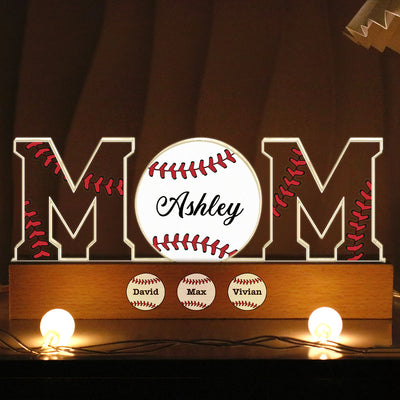 Baseball Softball Mom Kids Names Personalized Acrylic Block LED Night Light