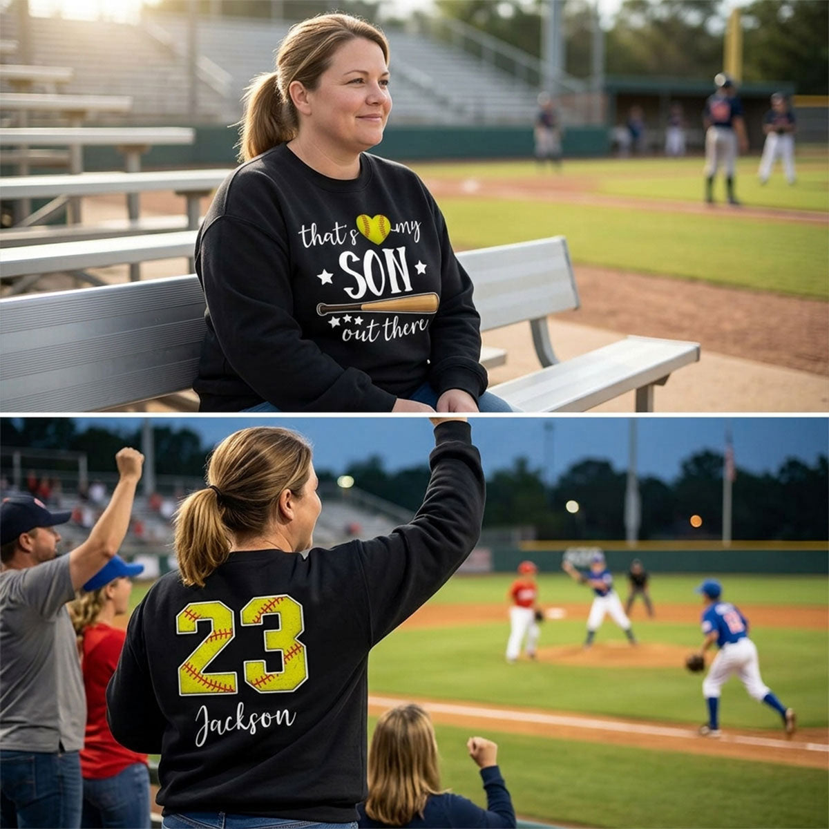 That's My Grandson Out There - Personalized Double Sided Sweatshirt - Baseball Softball Grandma Mom