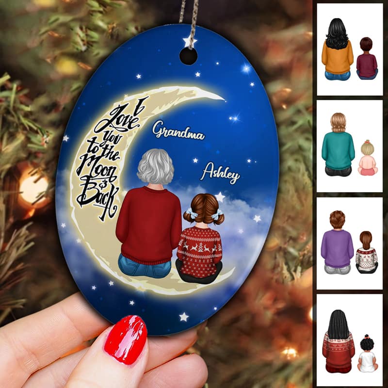Grandma Grandkids On Moon Personalized Oval Ornament