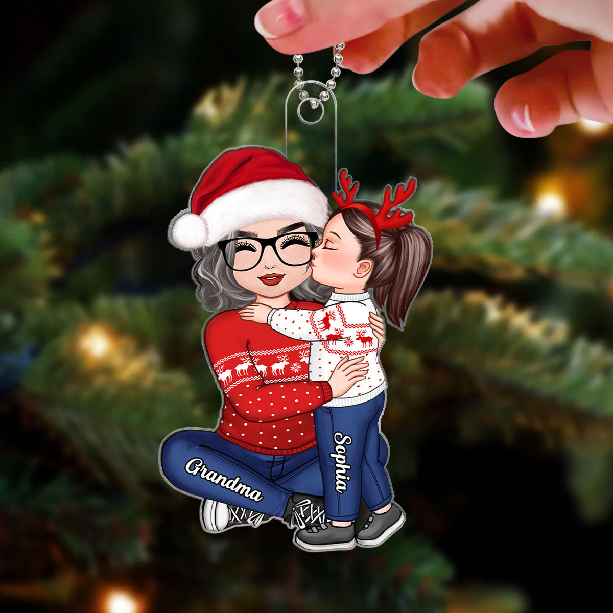 Doll Grandkid Kissing Grandma Christmas Gift For Granddaughter Personalized Acrylic Ornament