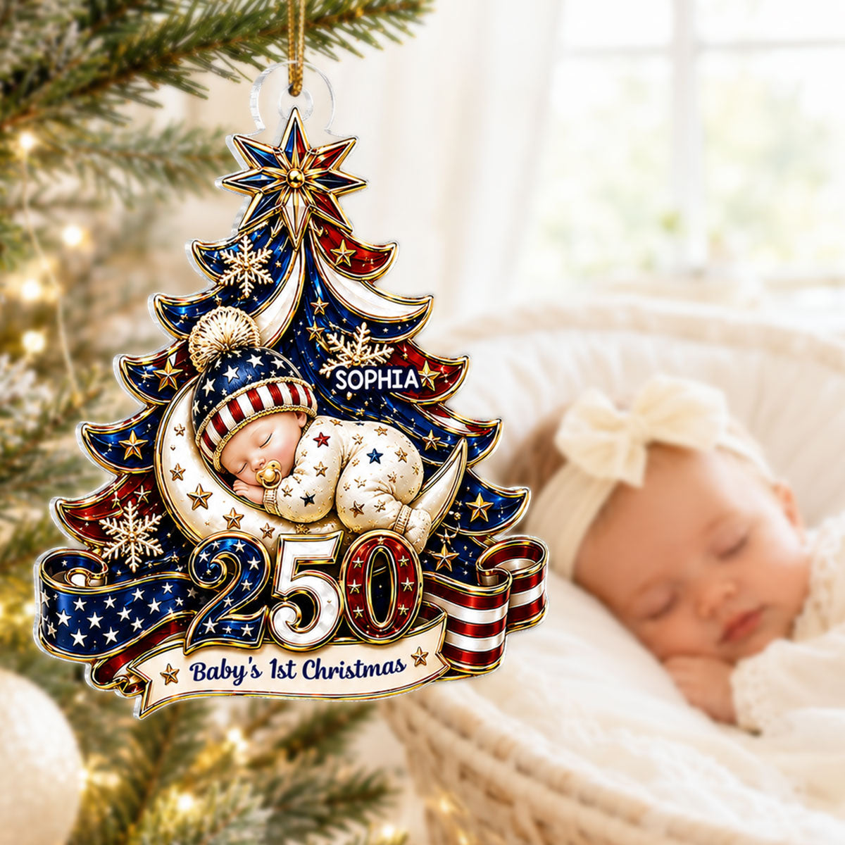 American 250th Anniversary Baby First Christmas - Personalized Acrylic Ornament - Christmas Gift For Newborn