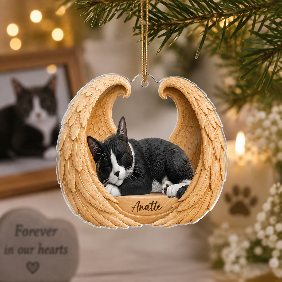 Dog Cat Memorial Angel Wings - Personalized Acrylic Ornament - Heartfelt Sympathy Gift for Pet Lovers