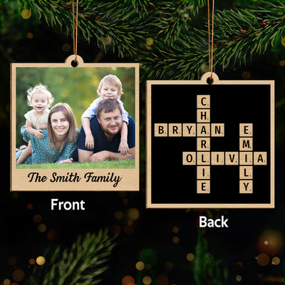 Family Crossword Puzzle Art Photo Inserted Personalized Double Sided Wooden Ornament