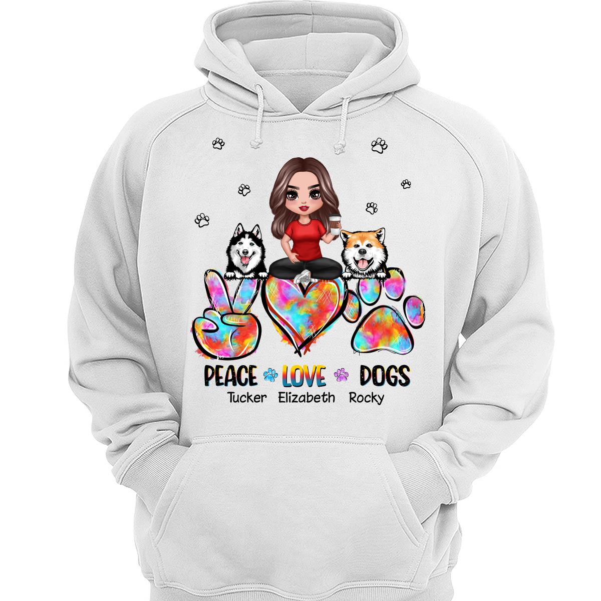 Peace Love Dog Mom Sitting Personalized Shirt