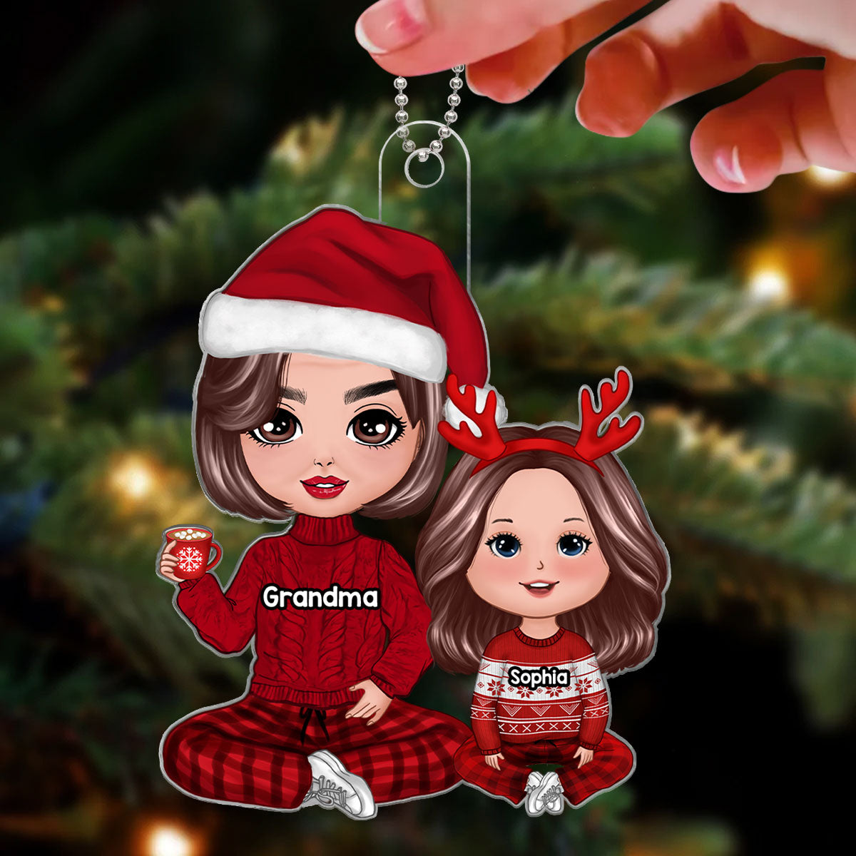 Doll Grandma & Grandkid Sitting Christmas Gift For Granddaughter Grandson Grandchildren Personalized Acrylic Ornament