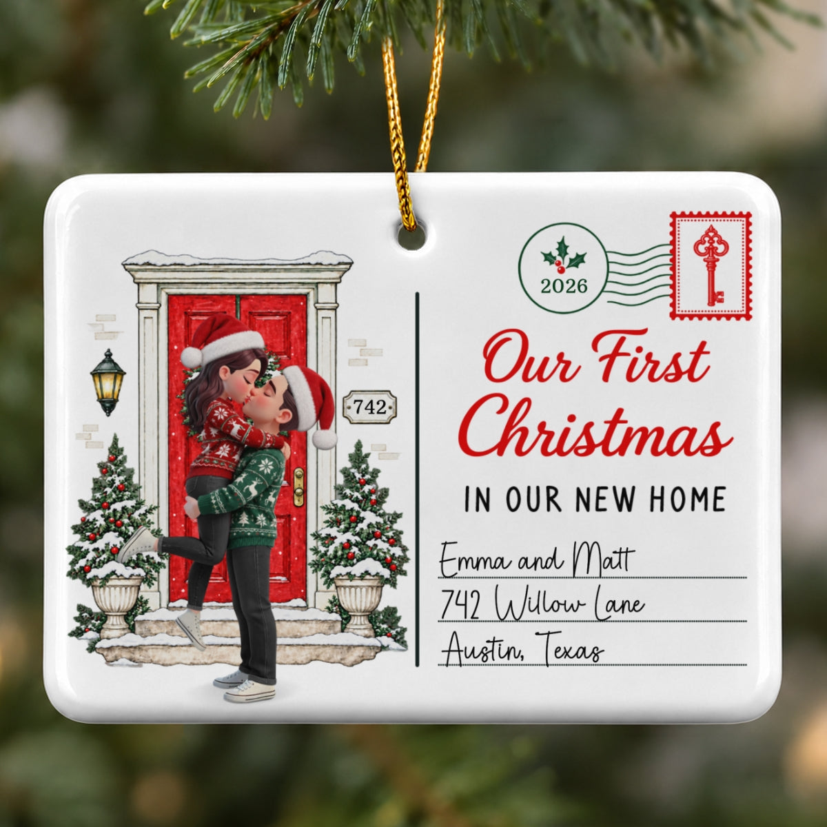 Couple First Christmas In New Home - Personalized Ceramic Ornament – New Home Keepsake, Housewarming Gift for Couple