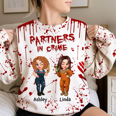 Spooky Halloween Partners In Crime Besties Sisters Personalized 3D Sweatshirt