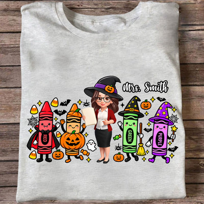Halloween Crayon Teacher - Personalized Shirt - Gift For Teacher, Besties