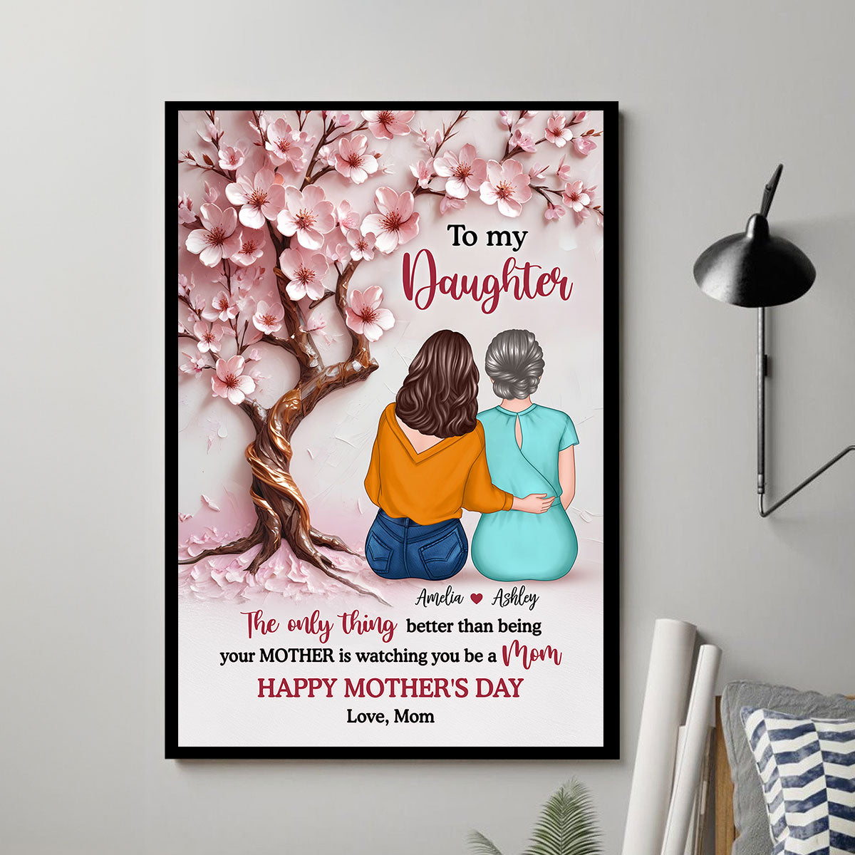 3D Effect Blossom Tree To My Daughter Personalized Poster, Mother's Day gift for Daughters