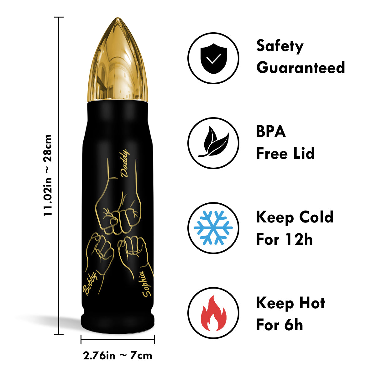 Best Dad Ever Fist Bump Outline Personalized Bullet Tumbler, Gift For Dad, Gift For Husband