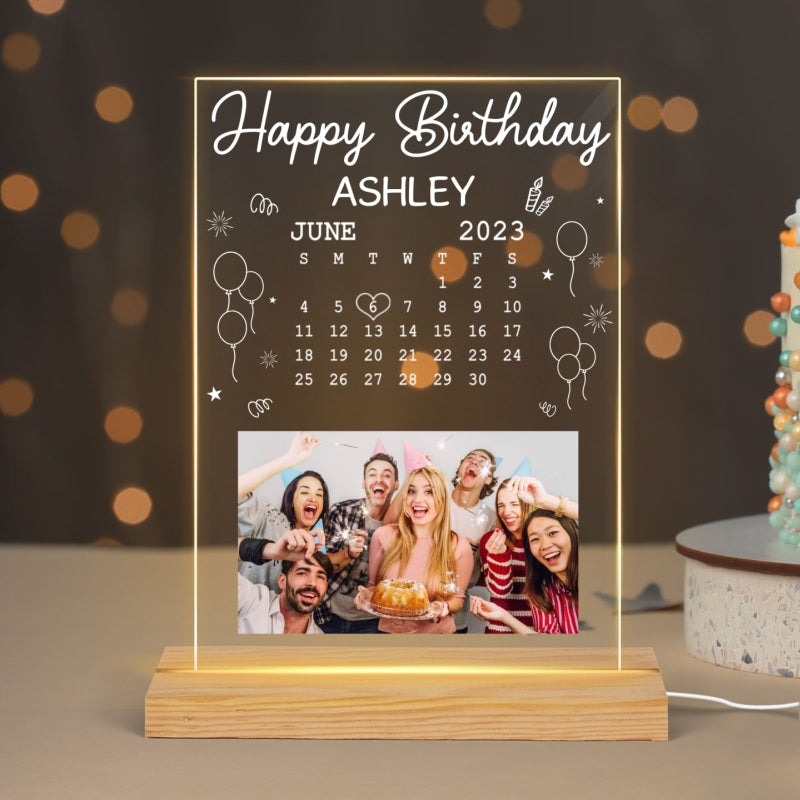 Custom Photo Happy Birthday Calendar Date Personalized Rectangle LED Night Light
