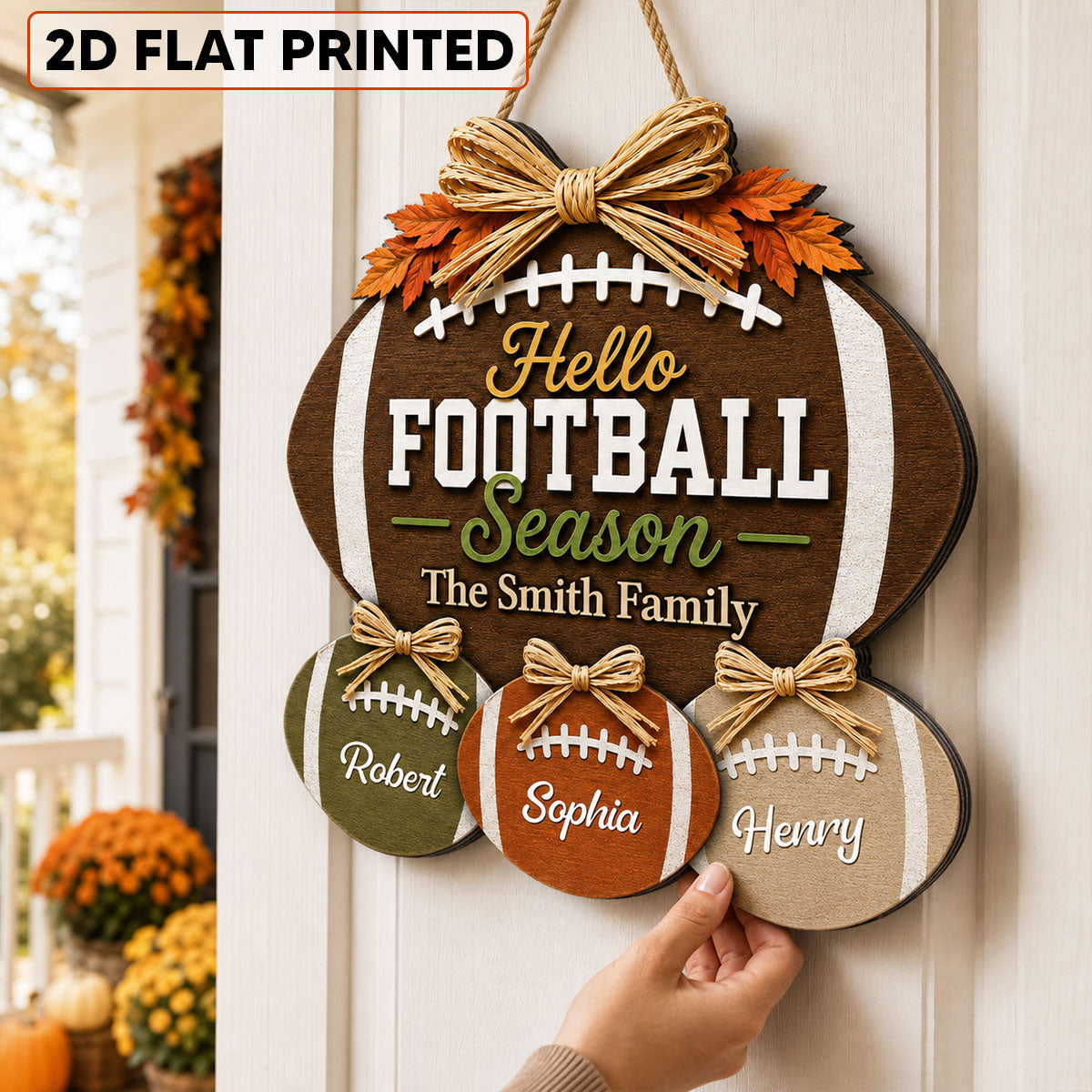 Family Hello Football Season - Personalized Wood Sign - Football Season Decor For Family