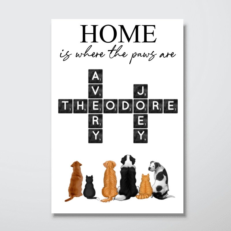 Home Is Where The Paws Are Crossword Puzzle Art Pet Lover Home Decor Personalized Poster