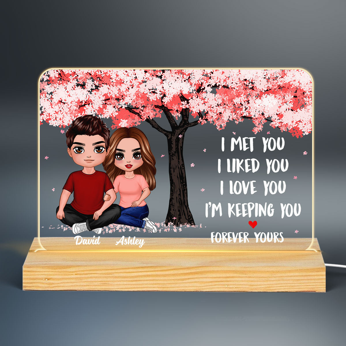 Couple Sitting Under Tree The Day I Met You Together Since Personalized Horizontal Rectangle Acrylic Plaque With LED Night Light