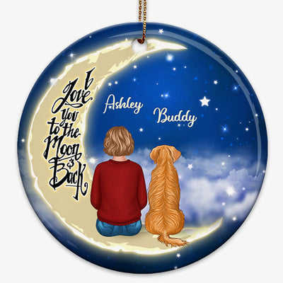 Dog Mom And Dog On Moon Personalized Circle Ornament