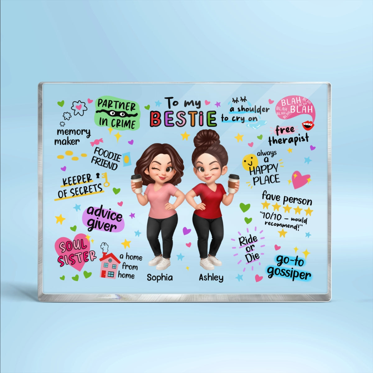 Pretty Besties Sisters Funny Gift Personalized Acrylic Block Plaque