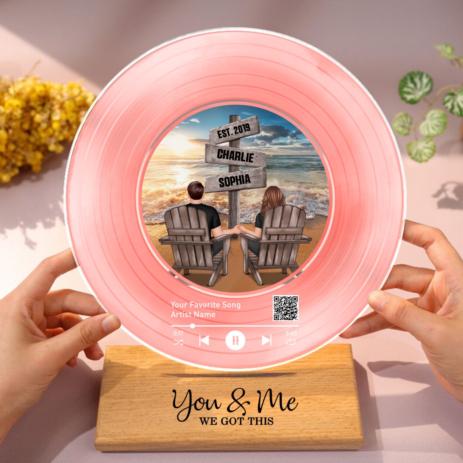 Beach Landscape Couple Sitting Sign Posts Personalized Acrylic Song Plaque,  Gift, Anniversary Gift, Wedding Gift For Couple, For Him, For Her, Husband, Wife