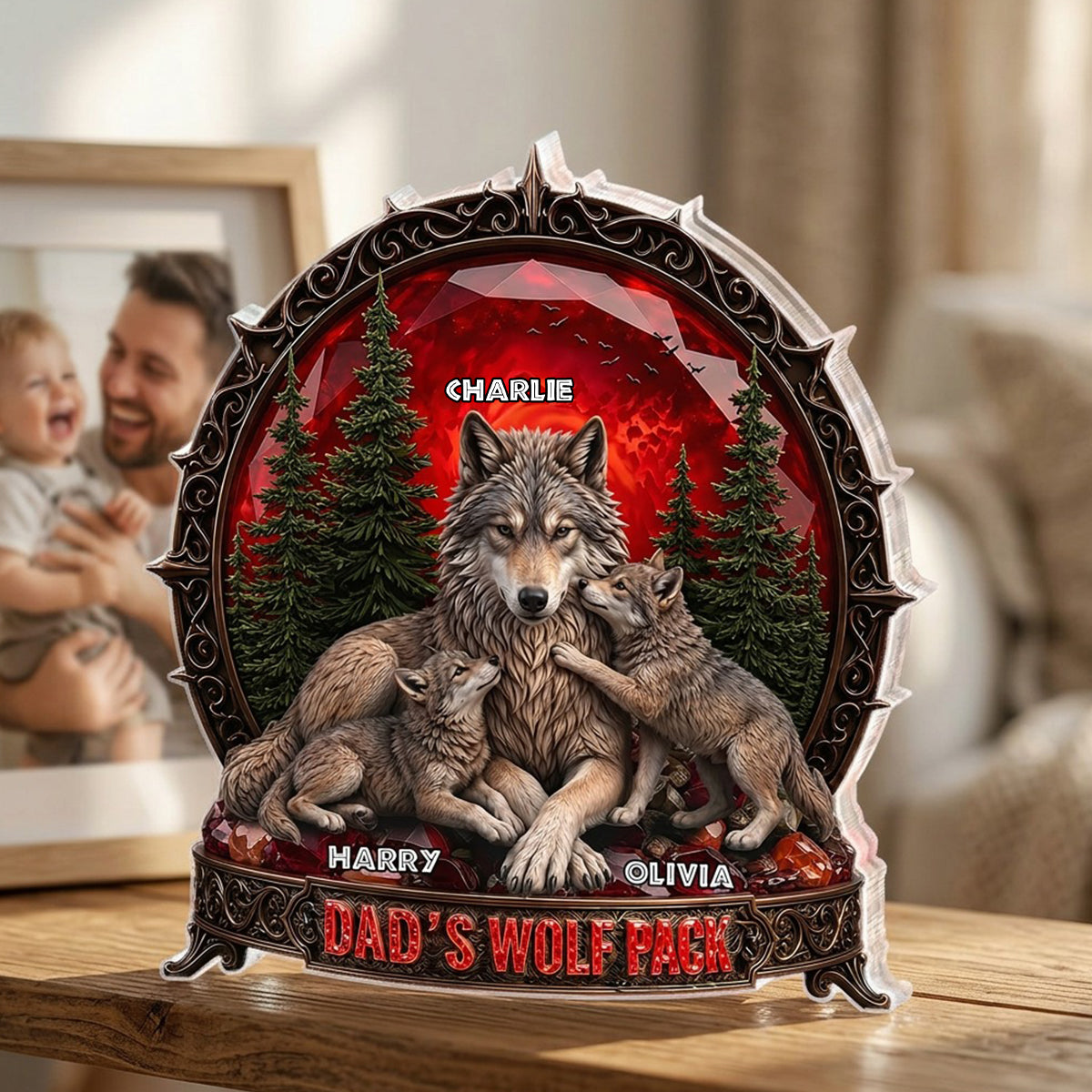 Papa's Wolf Pack - Personalized Acrylic Block Plaque - Father's Day Gift for Dad, Husband