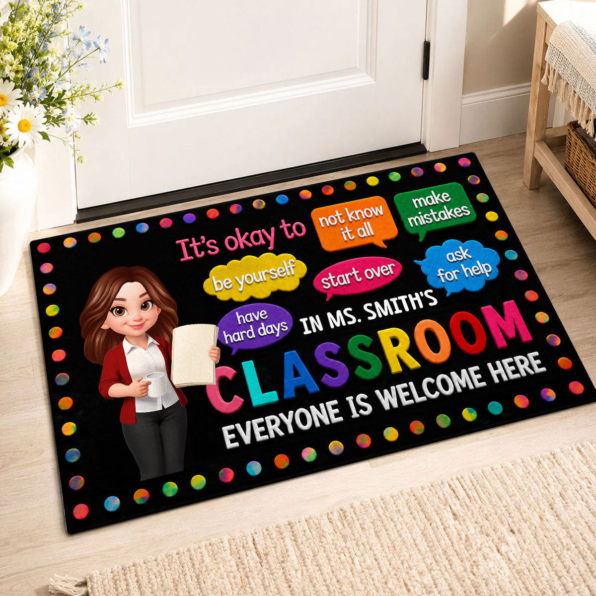 In Teacher Classroom It's Okay To Be Yourself - Personalized Doormat - Back To School Gift For Teacher, Classroom Decor