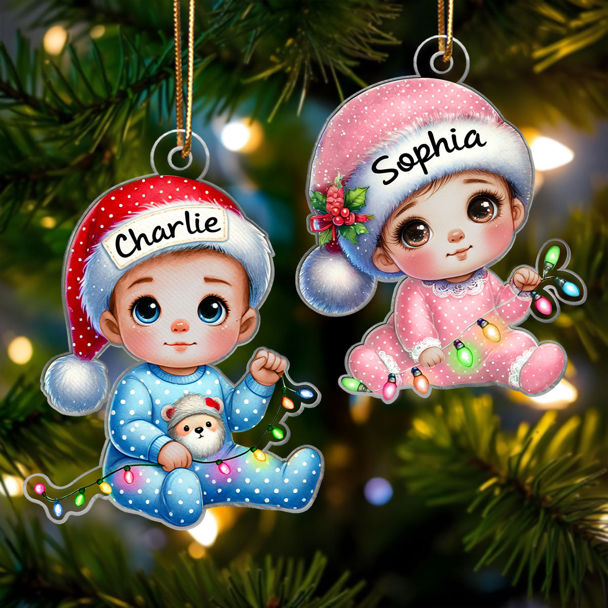 Cute Baby Sitting Personalized Acrylic Custom Shaped Ornament, Baby's First Christmas Keepsake for New Mom New Dad