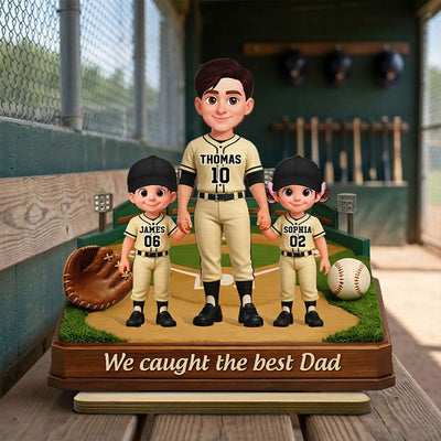 We Caught The Best Dad Baseball Field - Personalized 2-Layered Wooden Plaque - Father's Day Gift For Baseball Dad