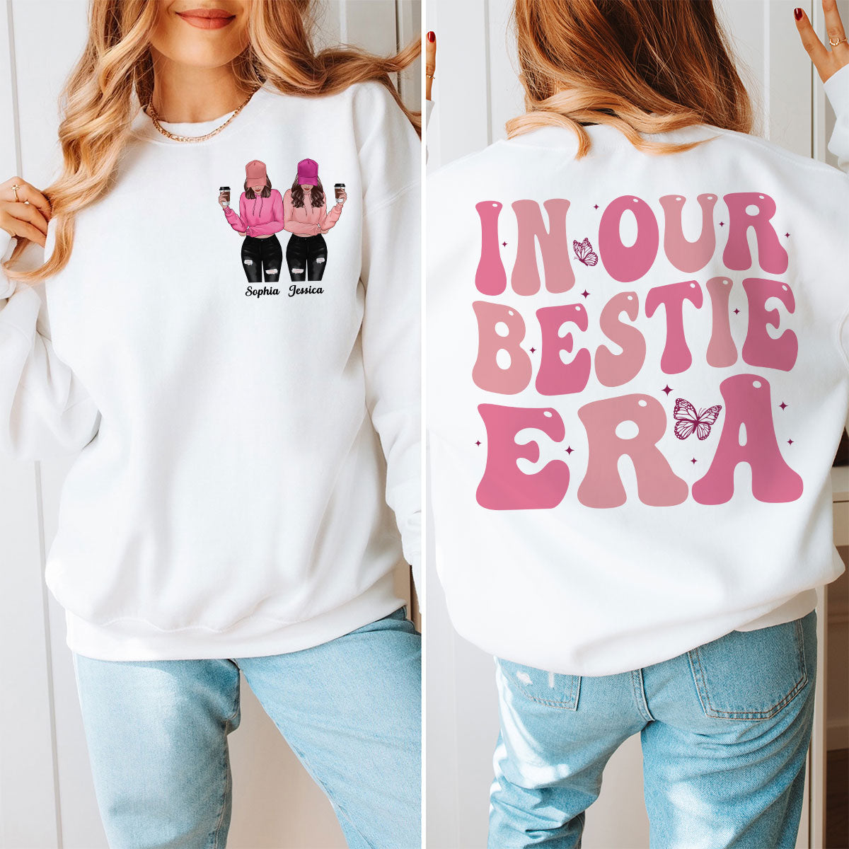 In Our Bestie Era Unique Gift For Best Friends Personalized Double Sided Sweatshirt