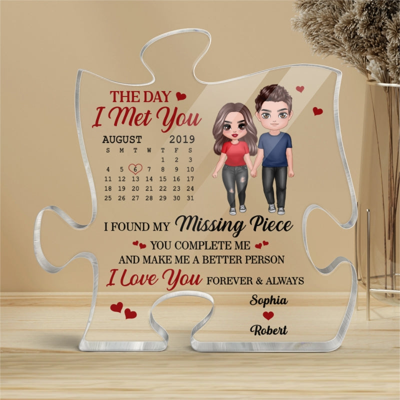 Doll Couple Standing Calendar Anniversary Date Personalized Puzzle Acrylic Plaque