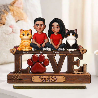 You & Me And The Cat - Personalized 2-Layered Wooden Plaque - Heartfelt Father's Day Gift For Cat Dad