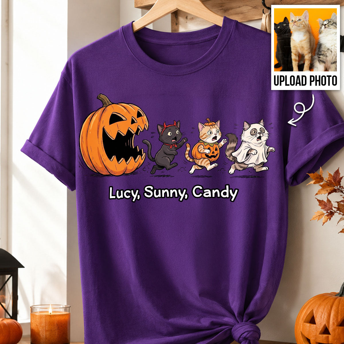 Funny Halloween Cat Dog Upload Photo - Personalized Shirt - Gift For Cat Lovers, Dog Lovers