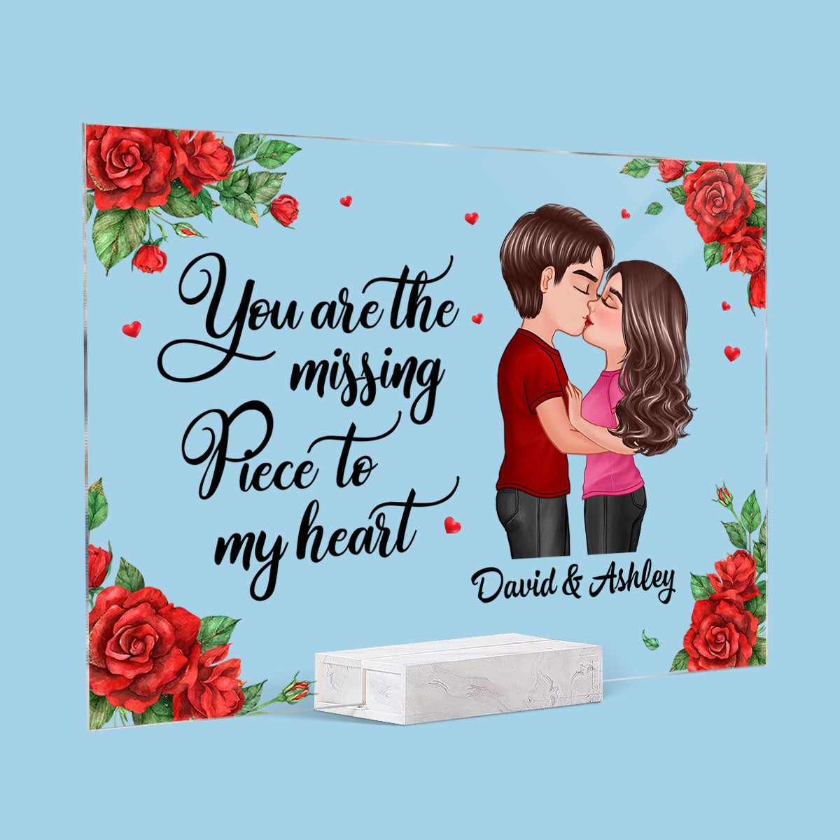 Roses Doll Couple Kissing You Are The Missing Piece Gift For Him For Her Personalized Acrylic Plaque