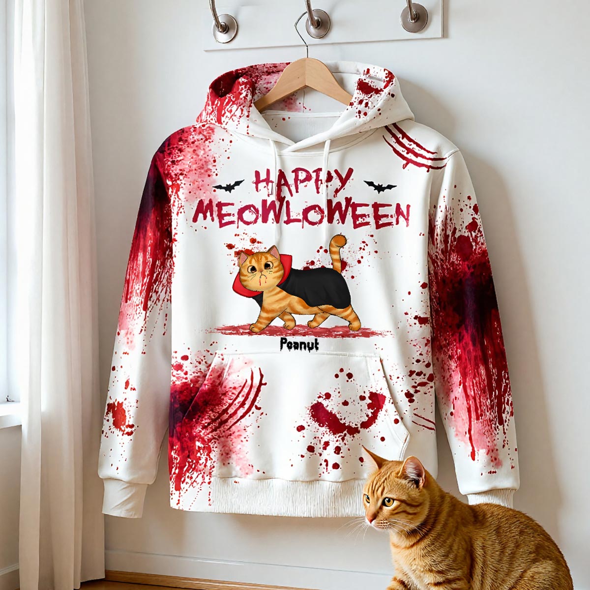 Happy Meowloween Spooky Walking Cat Personalized Hoodie, Halloween Costume For Cat Lover