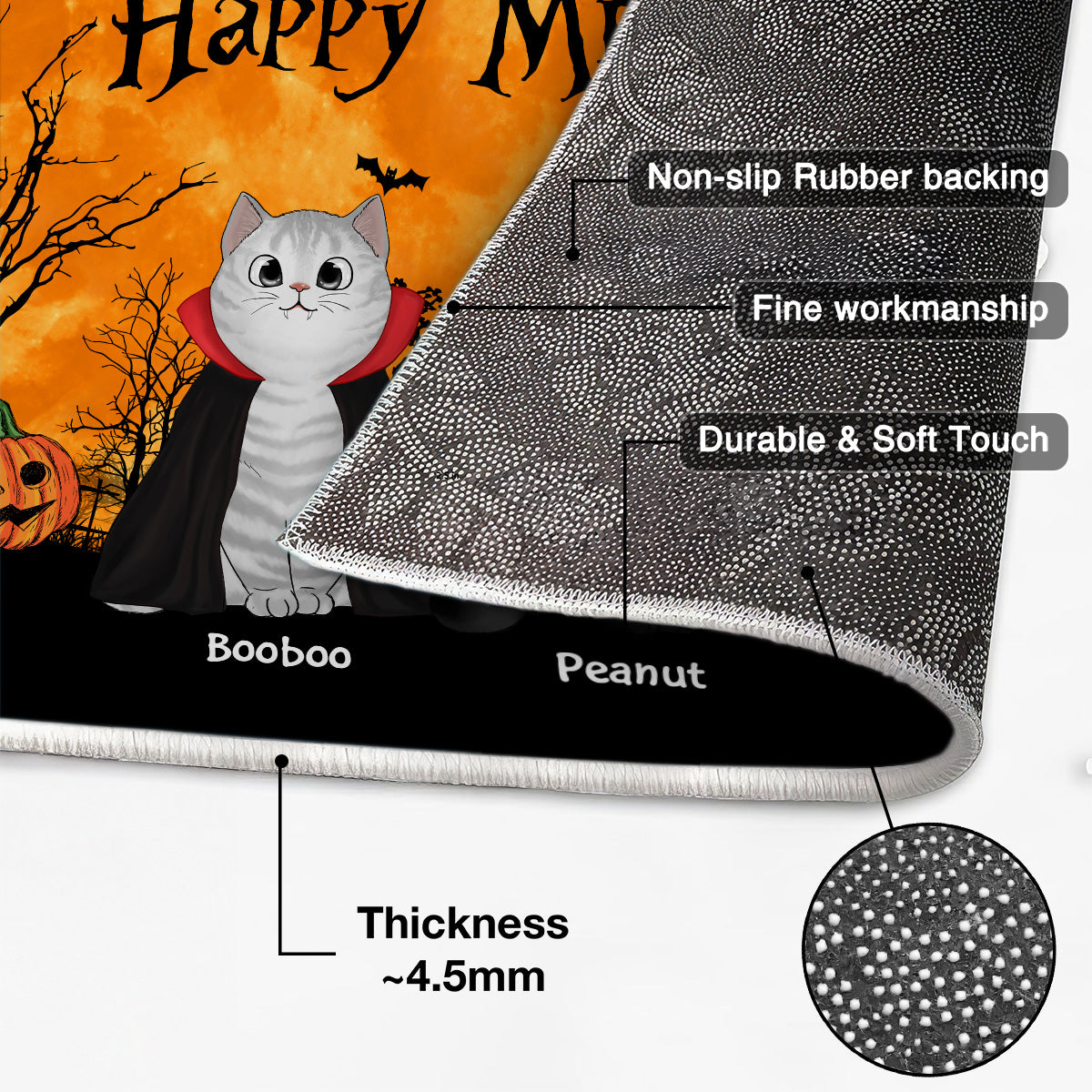 Happy Meowloween Halloween Moon Light Bat Tree Spooky Cat Personalized Doormat, Purrfect Decor for Cat Lover