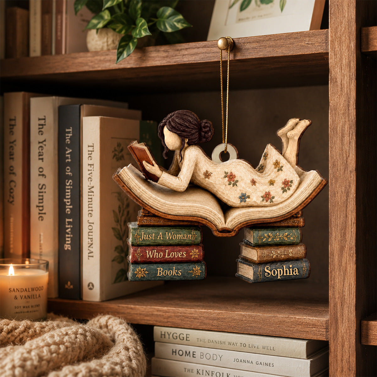 Woman Reading Book 2D Flat - Personalized Wooden Ornament - Decor Gift For Book Lover, Bookworm