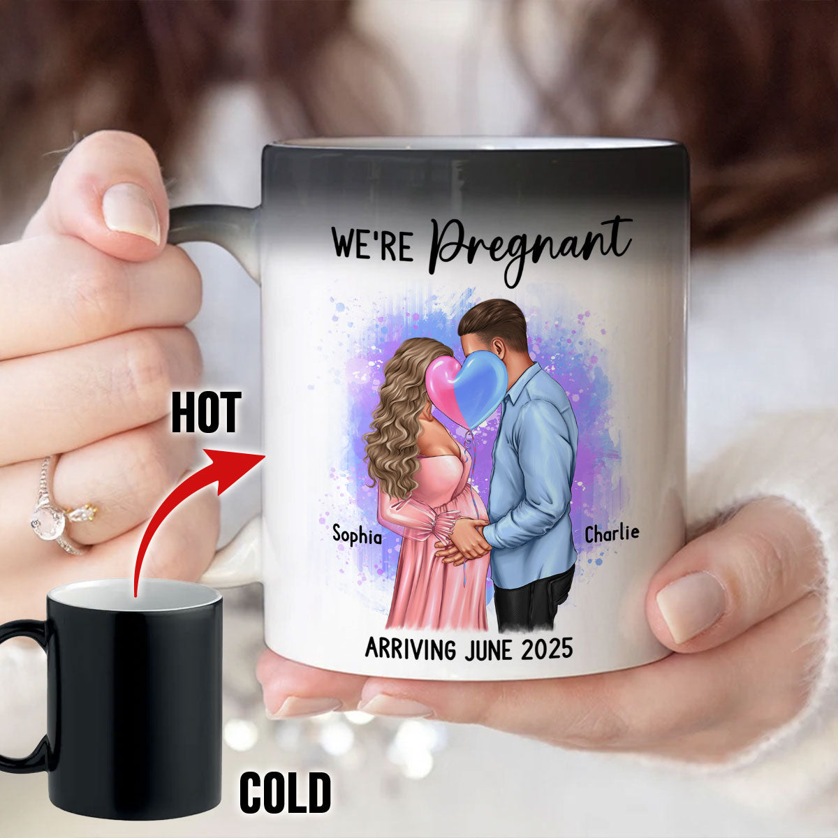 We’re Pregnant Secret Message, Kissing Couple, Hidden message Personalized Color Changing Mug, Pregnancy Reveal, Pregnancy Announcement, Baby Announcement