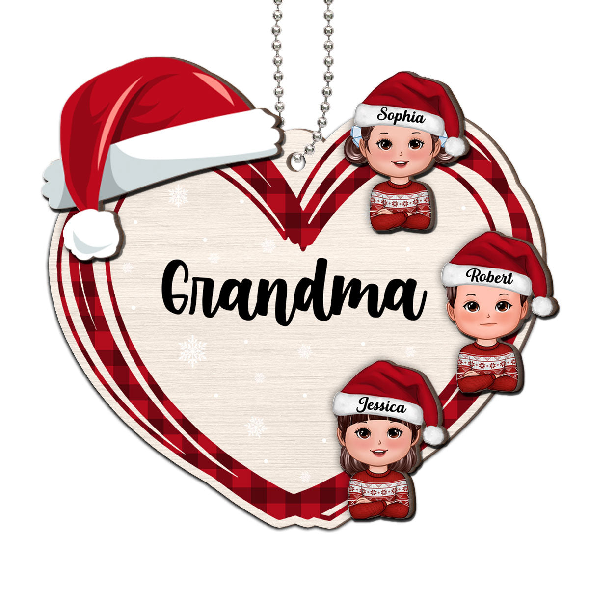 Christmas Grandma's Little Cute Kids Personalized 2-Layer Wooden Ornament