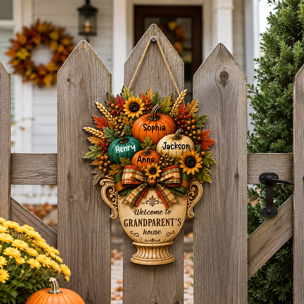 Grandparent's House Monogram Pumpkin - Personalized Door Sign - Fall Season Decor Gift, Gift For Grandma Grandpa