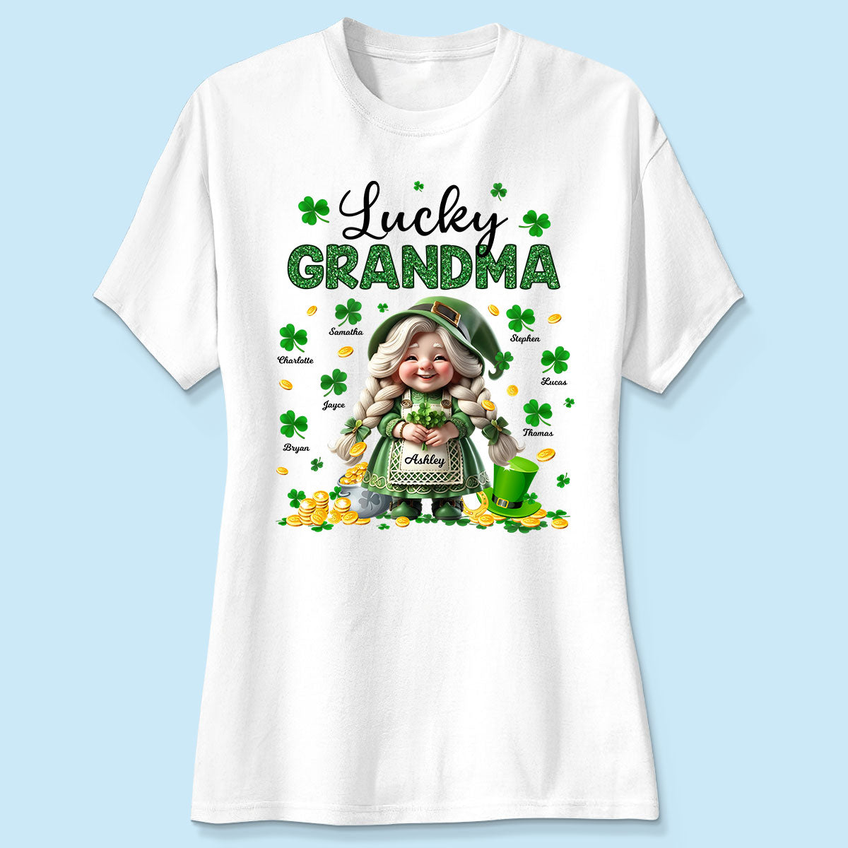 St. Patrick's Day Gnome Lucky Grandma Personalized Shirt