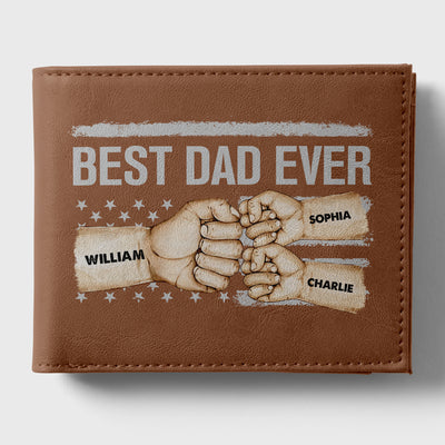 Best Dad Ever Flag Fist Bump Personalized Printed Leather Wallet, Gift For Husband, Dad