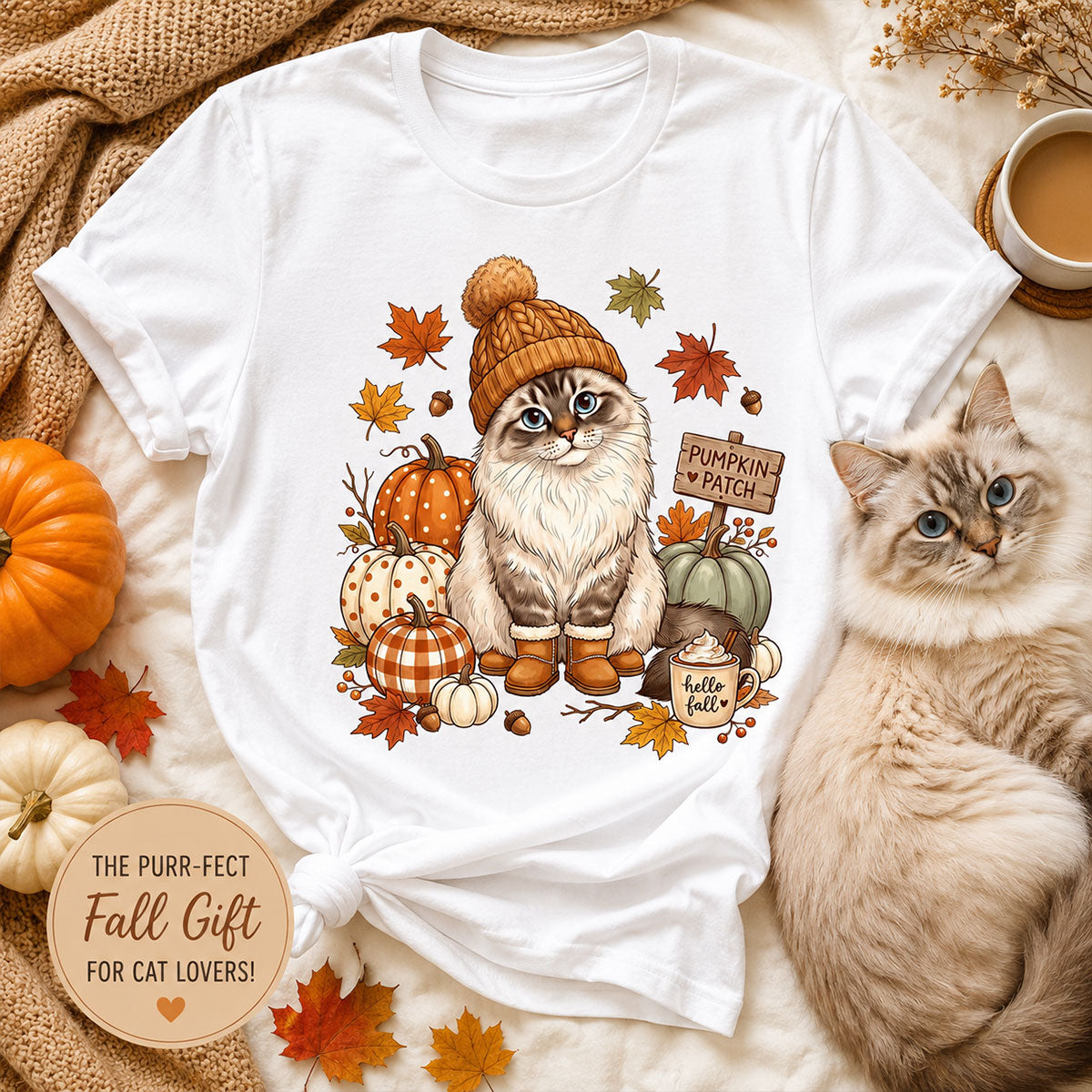 Custom Dog Photo Pumpkin Patch - Personalized Shirt - Fall Gift for Dog Moms, Cat Moms, Pet Lovers