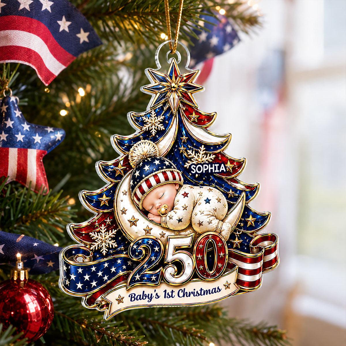American 250th Anniversary Baby First Christmas - Personalized Acrylic Ornament - Christmas Gift For Newborn