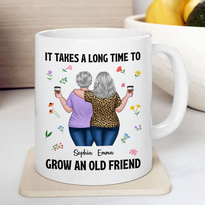 Back View Besties Walking It Takes A Long Time To Grow An Old Friend Floral Personalized Mug, Gift For Best Friends, BFF
