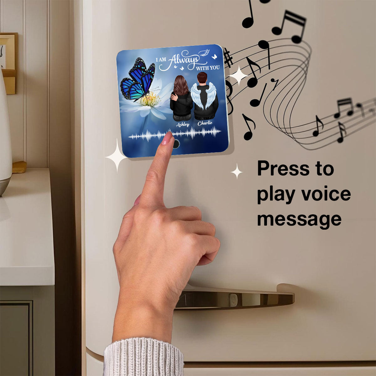 Realistic Butterfly Lost Loved One Voice Recording Memo Voicemail Memorial Keepsake Personalized Music Fridge Magnet