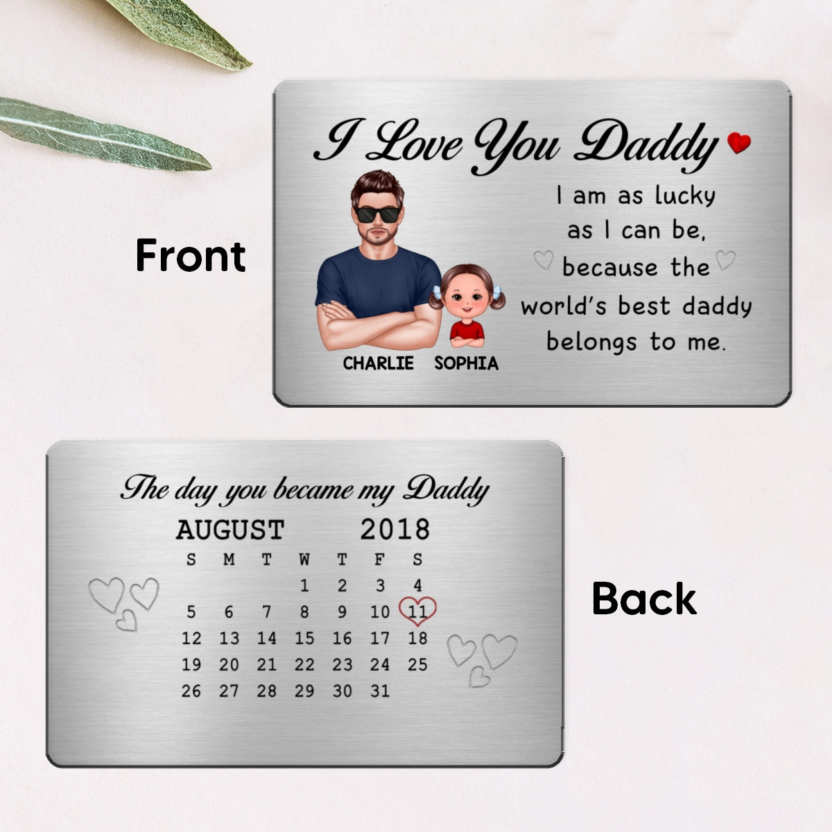 The Day You Became My Daddy Calendar Personalized Wallet Insert Metal Wallet Card