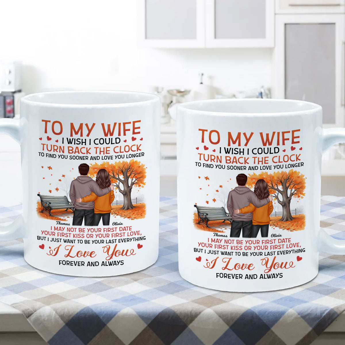 To My Wife Husband Couple Standing Back View Fall Season, Personalized Mug