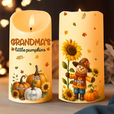 Grandma's Pumpkin Patch Scarecrow Personalized LED Candle, Cozy Fall Decor for Grandma